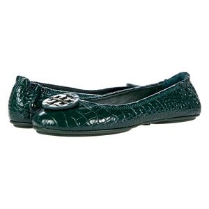 Tory Burch Green Croc Embossed Minnie Ballet Flat